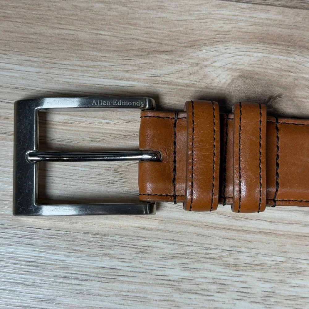 Allen Edmonds Belt Mens 40 Brown Calfskin Leather Dress Preppy Work 39590